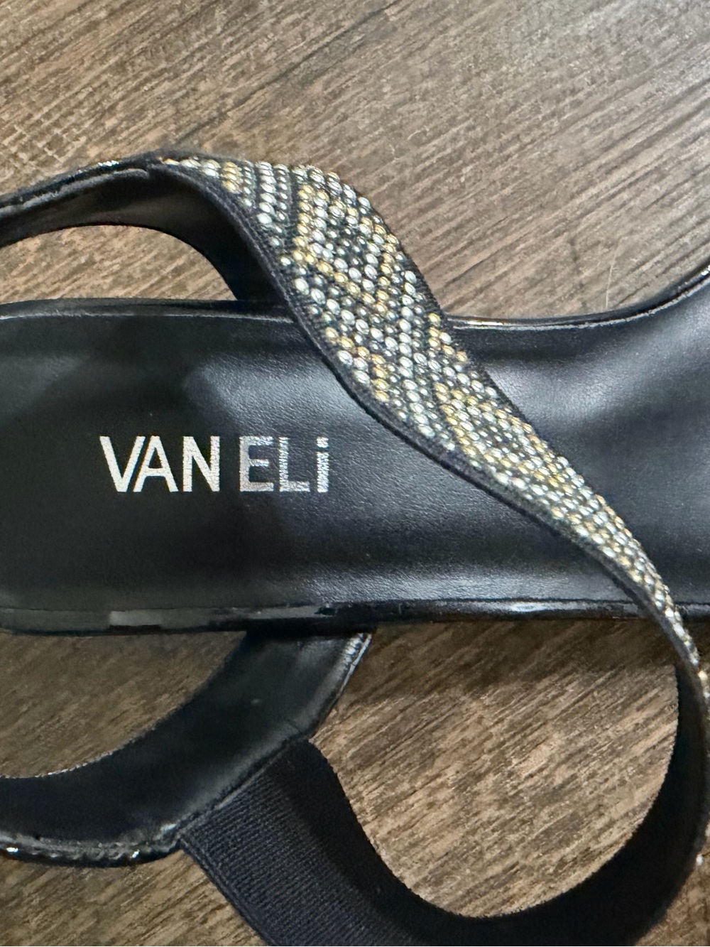 Vaneli Black Sandals NWOT, Gold and Silver Beaded Straps size 11 N. - Picture 2 of 6